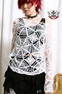 RTBU Gothic Punk Cobweb Spider web Mohair Sweater White  
