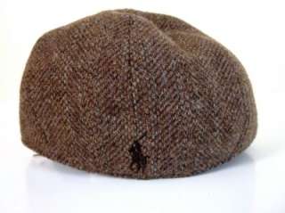 Ralph Lauren Polo Brown Tweed Wool Newsboy Driving Hat Cap S M  