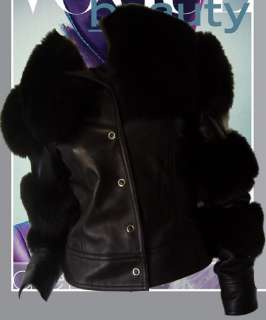 Sheri Bodell black fox fur lamb skin leather jacket (S)  