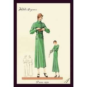  Emerald Dress and Overcoat   12x18 Framed Print in Black 