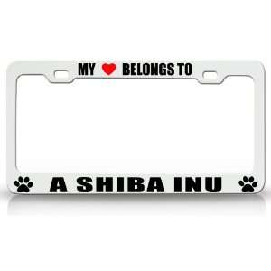 MY HEART BELONGS TO A SHIBA INU Dog Pet Steel Metal Auto License Plate 