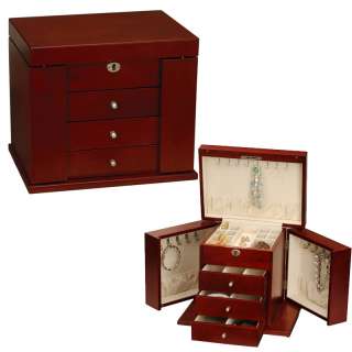 NEW FULLY LOCKING CHERRY WOODEN JEWELRY BOX ARMOIRE CHEST RING 