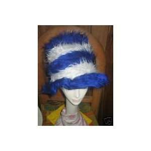  Furry Striped Cool Cat Madhatter Party Hat   Blue & White 