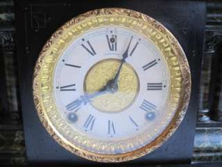Antique Sessions Faux Slate Mantle Clock   Circa 1900  