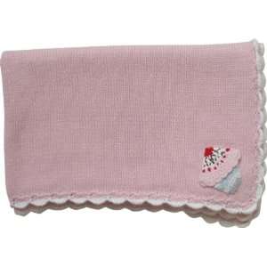 com Cupcake Pram Blanket. A beautiful handknit blanket with a cupcake 