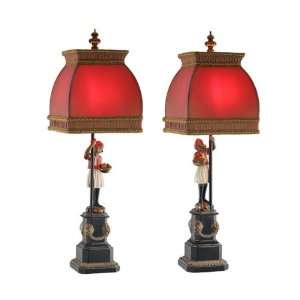  Arabian Monkey Lamp with Red Shade Traditional Style, Pair 