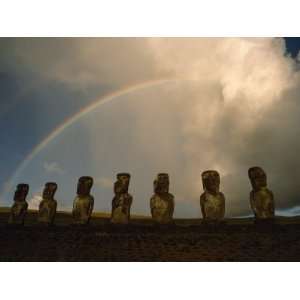 Double Rainbow Arches over Seven Ancient Statues, Ahu Akivi, Easter 
