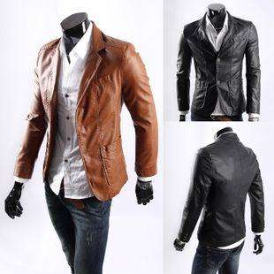 Mens Korean Classic Fashion Slim Cool PU Leather Jacket Coat 3Color 
