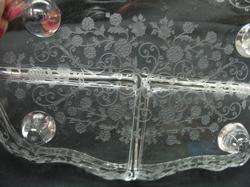 cambridge 12 footed /sectioned bowl etched elaine mint  