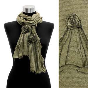 Corsage Decorated Ruffle Edged Scarf Green  