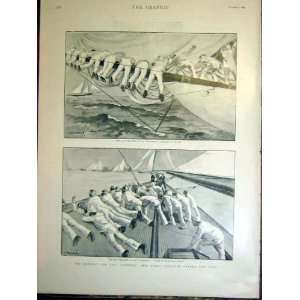  Columbie Crew Jib Drilling America Cup Yacht 1899 Print 