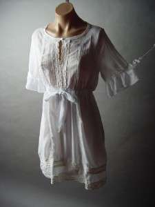   Victorian Bohemian Peasant Crochet Lace Cotton Blend Chemise Dress L