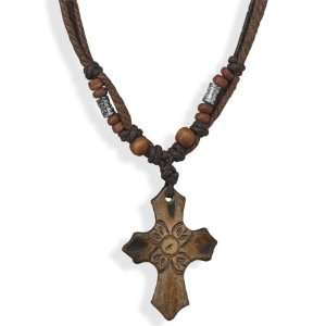   Cord Fashion Necklace with Carved Cross (14   18 Inch) Jewelry