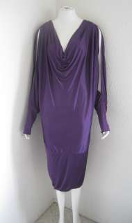 BCBG GRAPE COWL NECK SLIT LONE SLEEVE JERSEY DRESS L NWT  S1016 