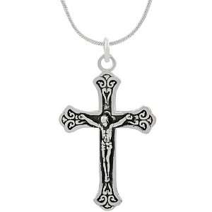  Sterling Silver Oxidized Crucifix Necklace Jewelry