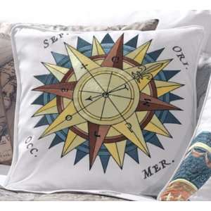  Embroidered Cotton Compass Rose Decorative Pillow