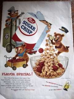 1955 Post Sugar Crisp Cereal Bears Ad  