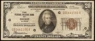 1929 $20 DOLLAR BILL CHICAGO FRBN BANK NOTE NATIONAL CURRENCY OLD 
