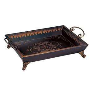   Hand Painted Tray in Scrolling Vine Pattern   Black