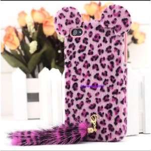 Luxury Leopard Hair Soft Fur Long Tail Case Cover Tail for Iphone 4 4g 