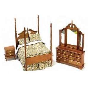  Doll Furniture  Solid Wood Pecan Victorian Double Bedroom 