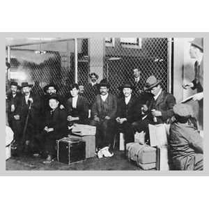 Immigrant Men Sitting at Ellis Island   Paper Poster (18.75 x 28.5 