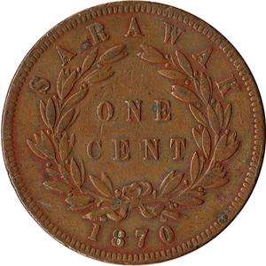 1870 Sarawak 1 Cent Coin Charles J. Brooke Rajah KM#6  