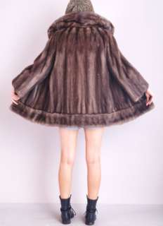 Vtg 60s SAPPHIRE MINK FUR Draped Cape Swing HUGE COLLAR Mini Dress 