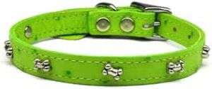 Bone Faux Ostrich Lime Green Leather Pet Dog Collar  