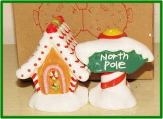   Gingerbread house / North Pole sign ceramic salt &pepper shakers