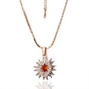 Rose Gold Inlaid Crystal Brilliant Sun 18k Gold Plated Necklace Czech 