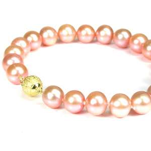 Gorgeous 8mm Shimmering Pink Pearl & 14K Gold Bracelet $1NR  