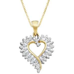   Gold 1/5 ct. Round and Baguette Cut Diamond Heart Pendant with Chain