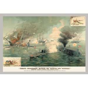   Ironclads Monitor and Merrimac 24X36 Giclee Paper