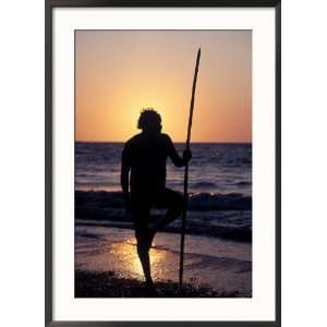  Aboriginal Man at Sunset, Darwin, Australia Framed 