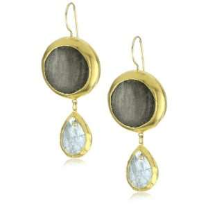 Nava Zahavi Obsidian, Aquamarine and 24K Gold Water Way Earrings