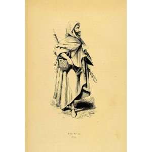  1844 Engraving Costume Ethnic Bedouin Arab Man Africa 