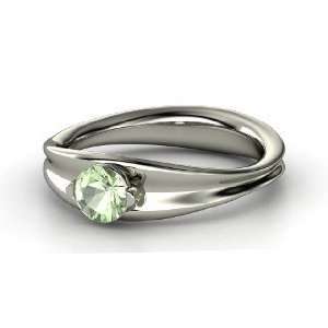  Alana Ring, Round Green Amethyst 14K White Gold Ring 