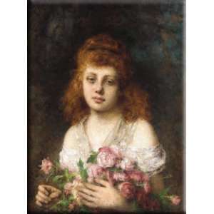  Auburnhaired Beauty with Bouqet of Roses 12x16 Streched 
