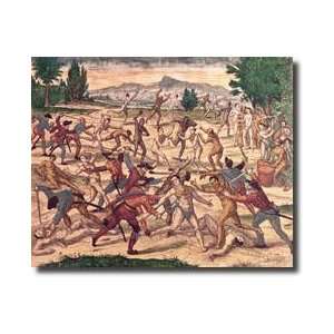 Pedro De Alvarado And His Soldiers Massacring The Aztecs C1520 Giclee 