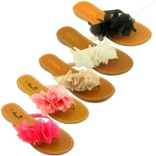 Womens Sandals Cute Ruffle Flower Thongs Flats Sandal Style Slides 