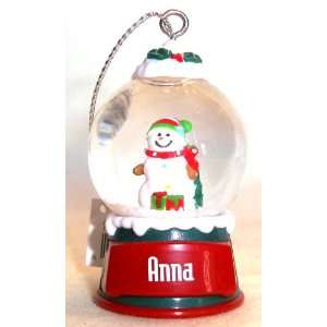  Anna Christmas Snowman Snow Globe Name Ornament 