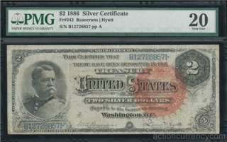 AC Fr 242 1886 $2 Silver Certificate HANCOCK PMG 20 big red seal 