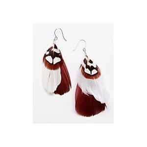  Real Feather Earrings with Brown and White Feathers 