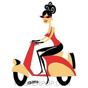  Shag scooter babe STICKER red motorcycle low brow 