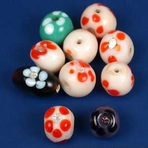  15 Grams Lampwork Silver Foil Flower Beads Assorted Mix 