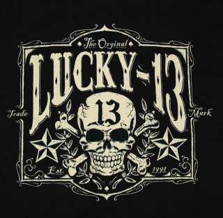 Lucky 13 Tombstone Label Skull T Shirt Tee  