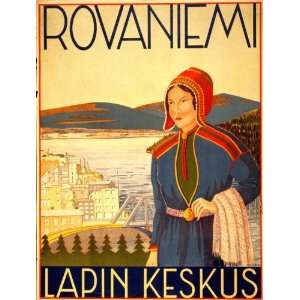  1937 POSTER Rovaniemi woman in traditional Sami dress 