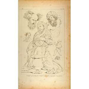  1845 Antique Engraving Mazzolini Renaissance Figures 
