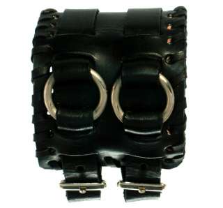 Black Johnny Depp style leather bracelet with double silver color 
